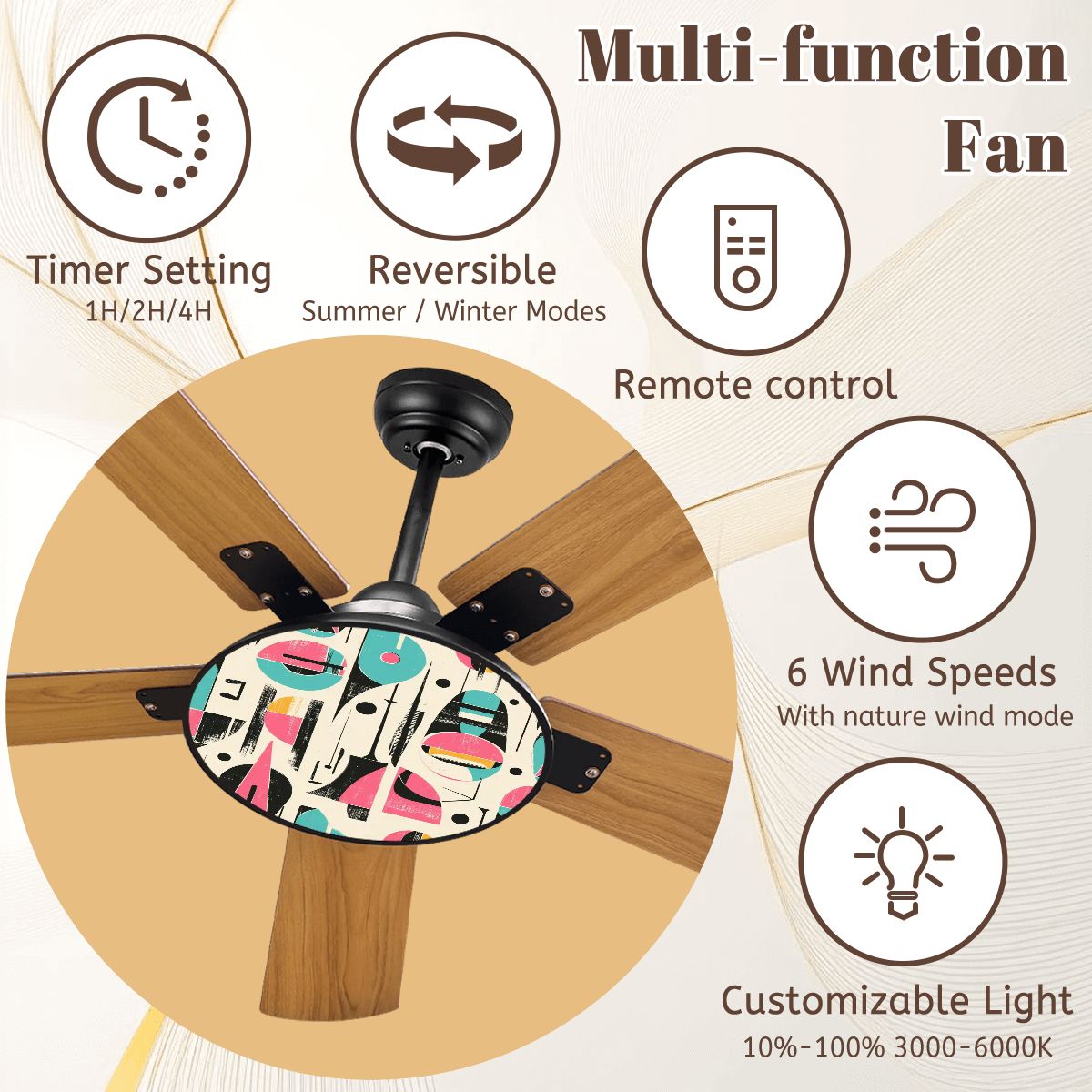 Kate McEnroe New York Retro Abstract Mid Century Modern Geometric Ceiling Fan with LightCeiling FanspaOLIPLAfR