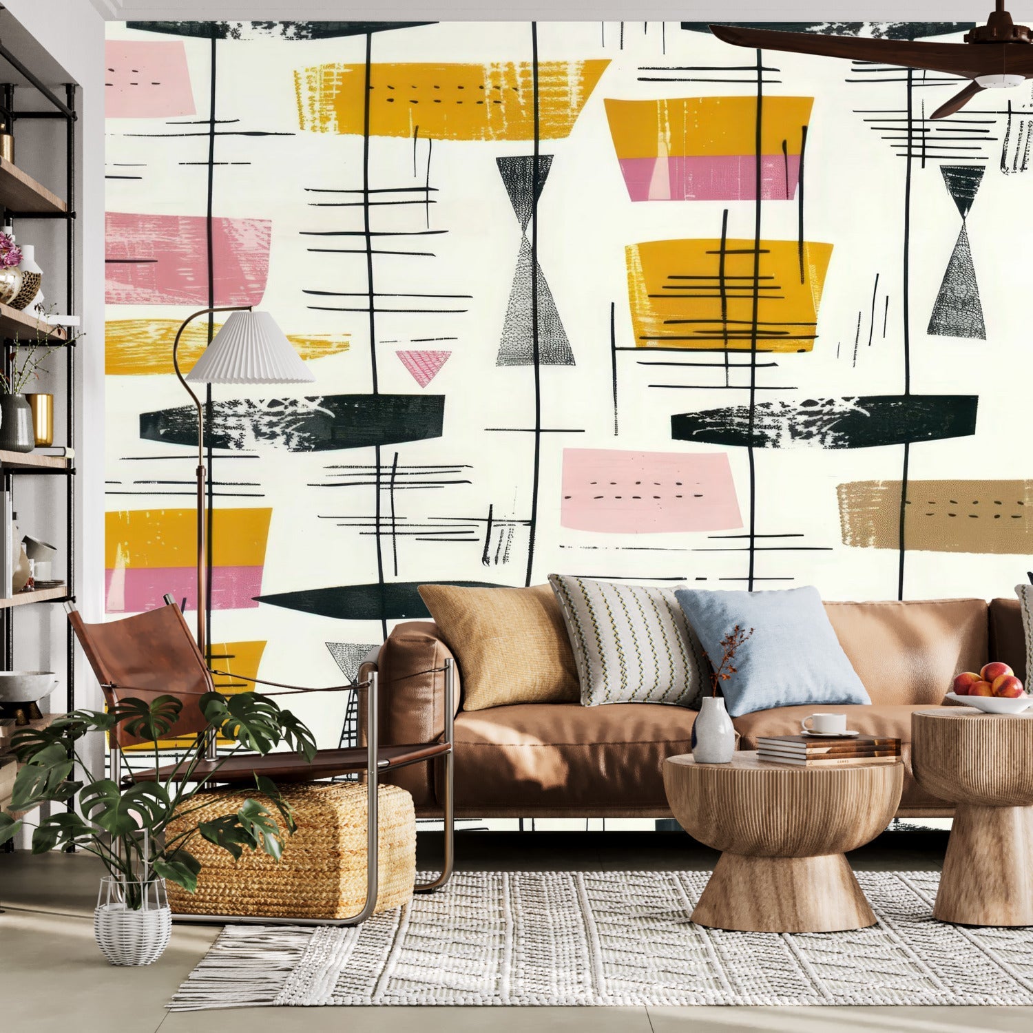 Kate McEnroe New York Retro Abstract Wall Mural, Mid Century Modern Peel And Stick Design, 1950s Style Home Decor, Geometric Mural Panels, Vintage Accent Wall ArtWall Mural118582
