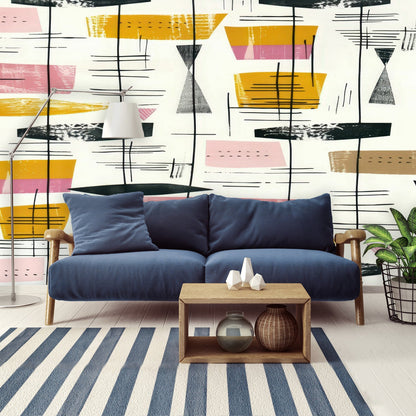 Kate McEnroe New York Retro Abstract Wall Mural, Mid Century Modern Peel And Stick Design, 1950s Style Home Decor, Geometric Mural Panels, Vintage Accent Wall ArtWall Mural118573