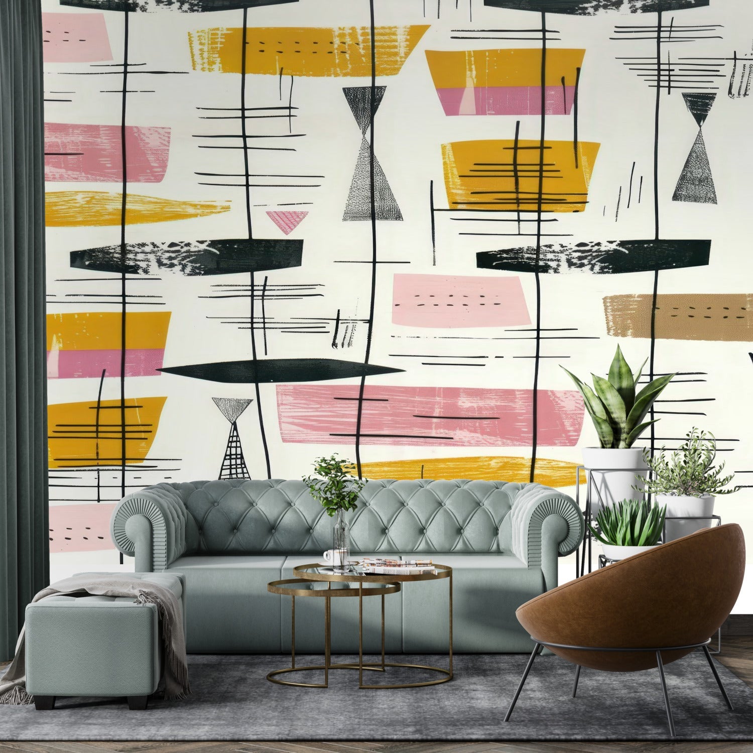 Kate McEnroe New York Retro Abstract Wall Mural, Mid Century Modern Peel And Stick Design, 1950s Style Home Decor, Geometric Mural Panels, Vintage Accent Wall ArtWall Mural118577