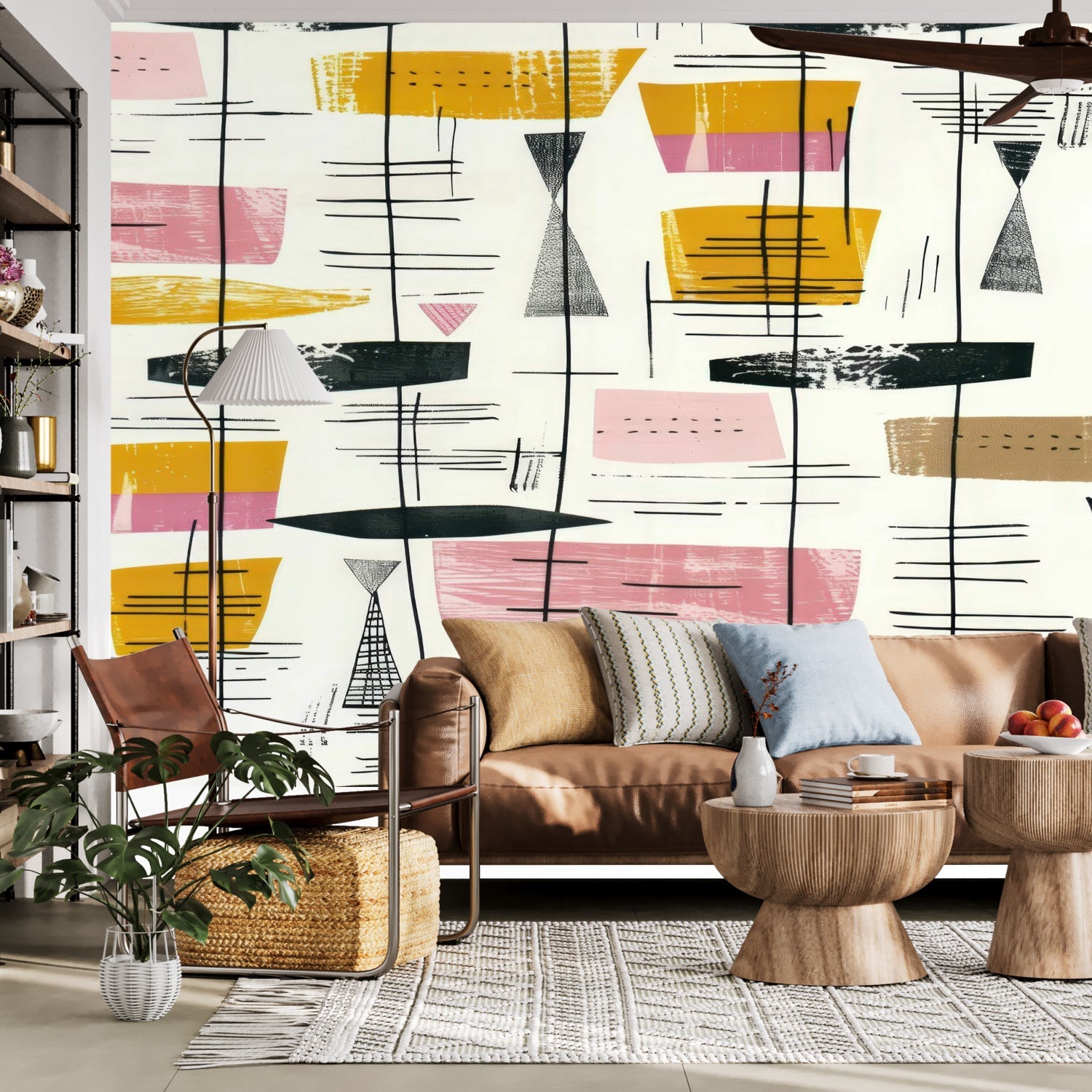 Kate McEnroe New York Retro Abstract Wall Mural, Mid Century Modern Peel And Stick Design, 1950s Style Home Decor, Geometric Mural Panels, Vintage Accent Wall ArtWall Mural118579