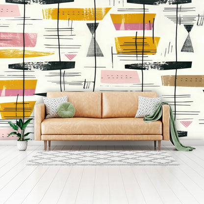 Kate McEnroe New York Retro Abstract Wall Mural, Mid Century Modern Peel And Stick Design, 1950s Style Home Decor, Geometric Mural Panels, Vintage Accent Wall ArtWall Mural118575