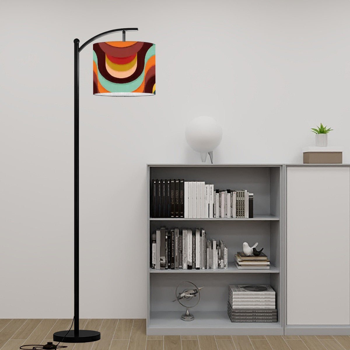 Kate McEnroe New York Retro Arc Floor Lamp, 70s Groovy Drum Shade Mid Century Modern LightingFloor LampszjT12103Q7