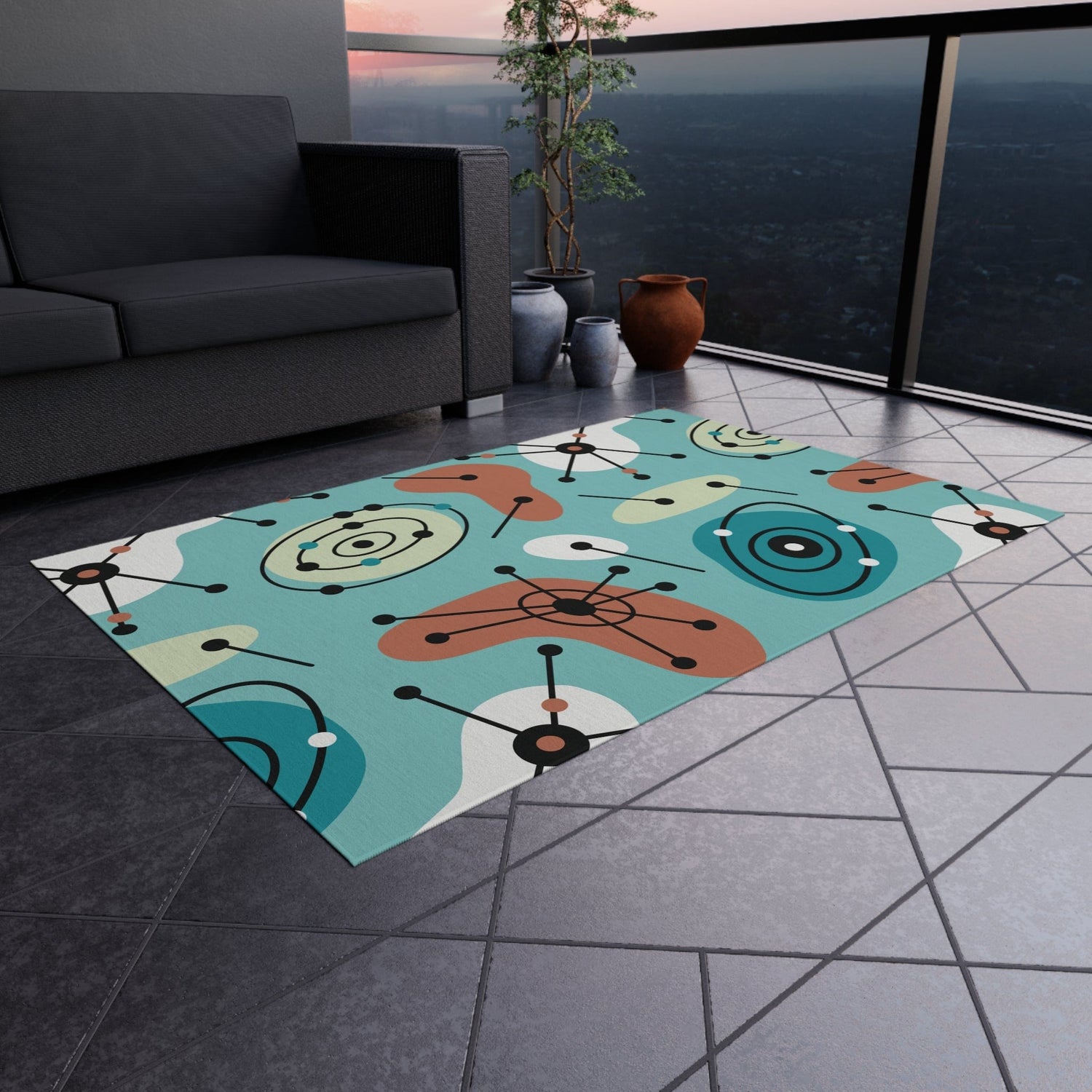 Kate McEnroe New York Retro Atomic 50s Indoor - Outdoor Rug, Mid Century Modern Patio Carpet, MCM Area RugRugs16611019154685136216