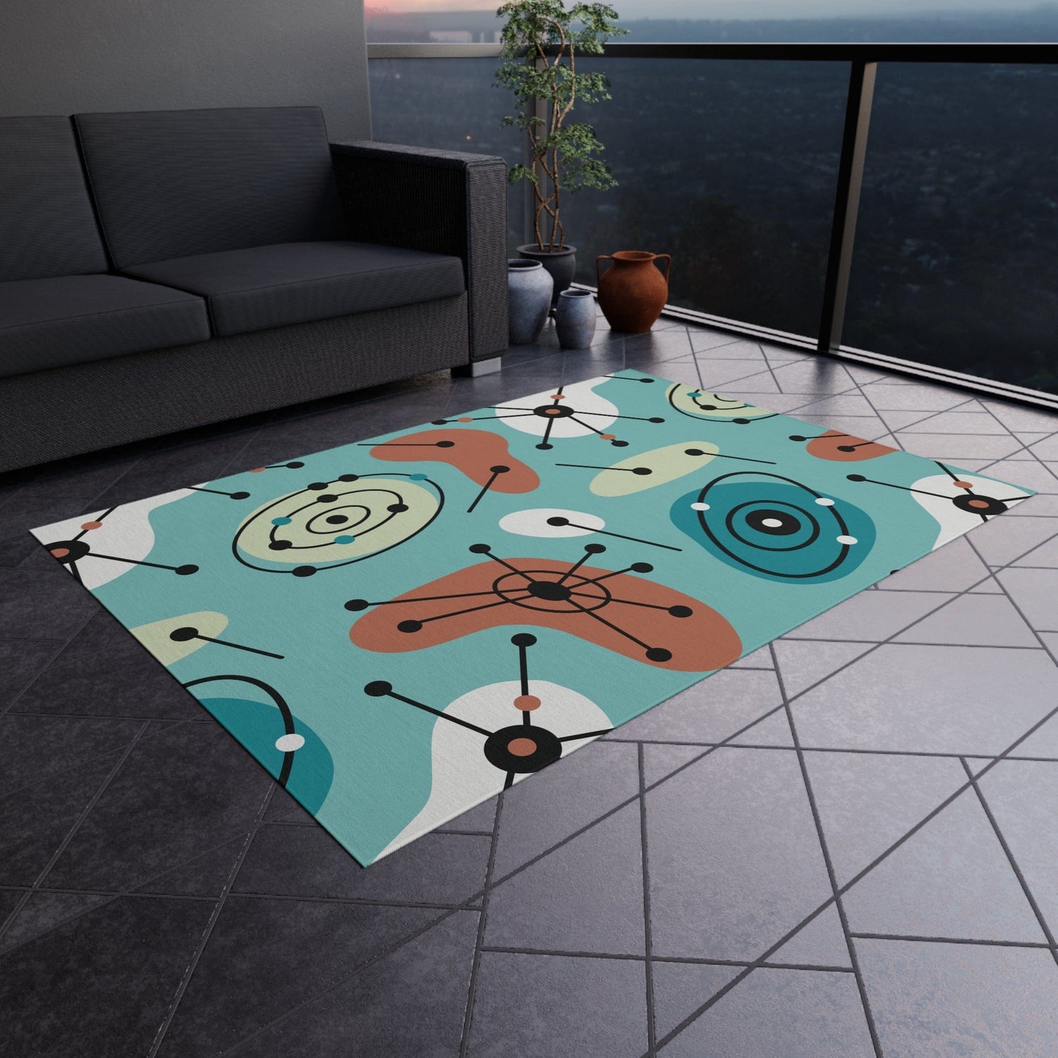 Kate McEnroe New York Retro Atomic 50s Indoor - Outdoor Rug, Mid Century Modern Patio Carpet, MCM Area RugRugs16611019154685136216