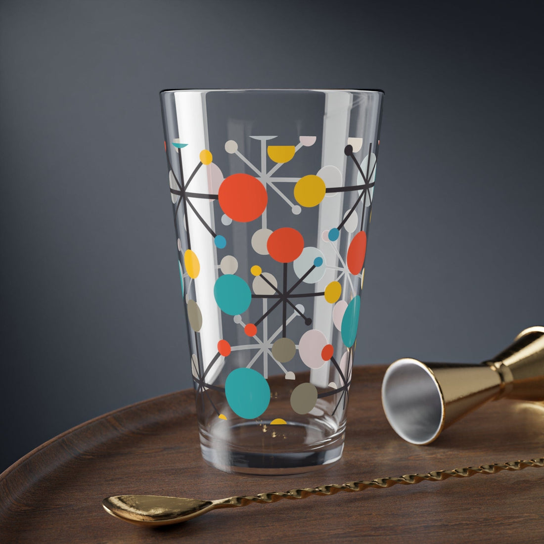 Kate McEnroe New York Retro Atomic Barware, Mid Century Modern Cocktail, Mixing, Shaker, Pint, Drinking Glass, 60s Style Drinkware, MCM Party Glassware Mixing Glasses 16oz 24115169093049862755