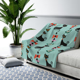 Kate McEnroe New York Retro Atomic Black Cat Geometric Aqua Blue Mid Century Modern Sherpa Fleece Throw BlanketBlankets17838993729084487400