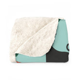 Kate McEnroe New York Retro Atomic Black Cat Geometric Aqua Blue Mid Century Modern Sherpa Fleece Throw BlanketBlankets17838993729084487400