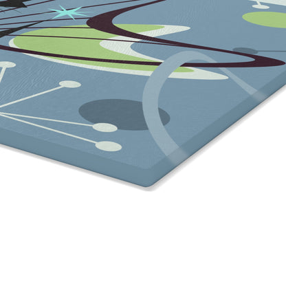 Kate McEnroe New York Retro Atomic Black Cat Glass Cutting Board, Mid Century Modern Kitschy Blue, Lime Green Purple Atomic Boomerang Starburst Chopping BoardCutting Boards20916330354921229444