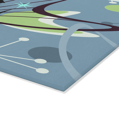 Kate McEnroe New York Retro Atomic Black Cat Glass Cutting Board, Mid Century Modern Kitschy Blue, Lime Green Purple Atomic Boomerang Starburst Chopping BoardCutting Boards20916330354921229444