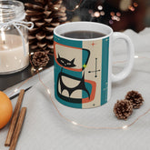 Kate McEnroe New York Retro Atomic Black Cat Mug, 11oz Teal Blue, Cream, Burnt Orange Mid Century Modern Coffee Mugs, MCM DrinkwareMugs12205455002574058109