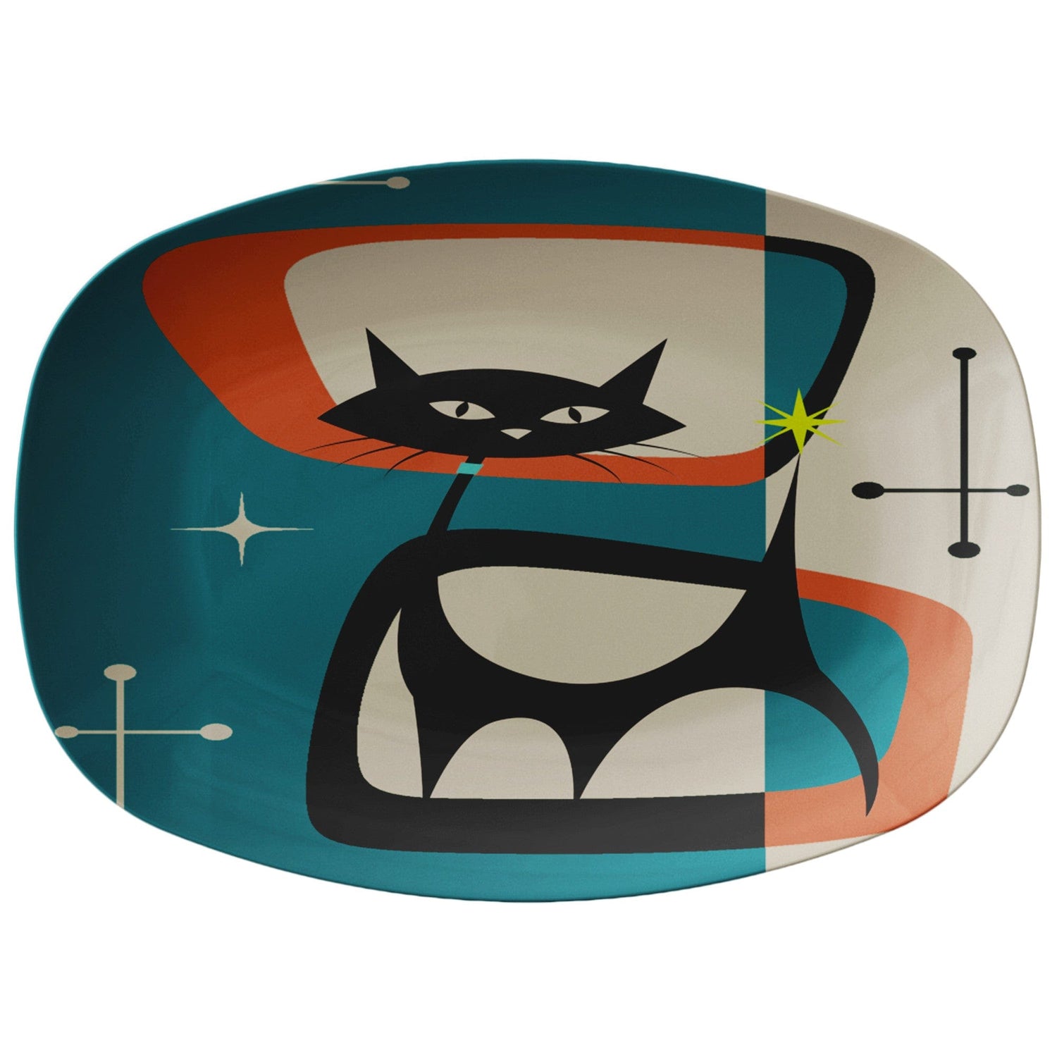 Kate McEnroe New York Retro Atomic Black Cat PlatterServing PlattersP21 - BLU - CAT - 55