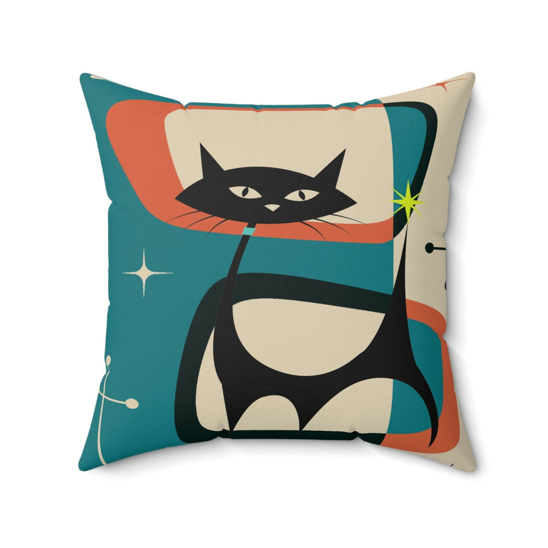 Kate McEnroe New York Retro Atomic Black Cat Throw Pillow Cover, Teal Blue, Cream, Burnt Orange Mid Century Modern Accent Cushion Cover, MCM Square Pillow CaseThrow Pillow Covers24131748999026110646
