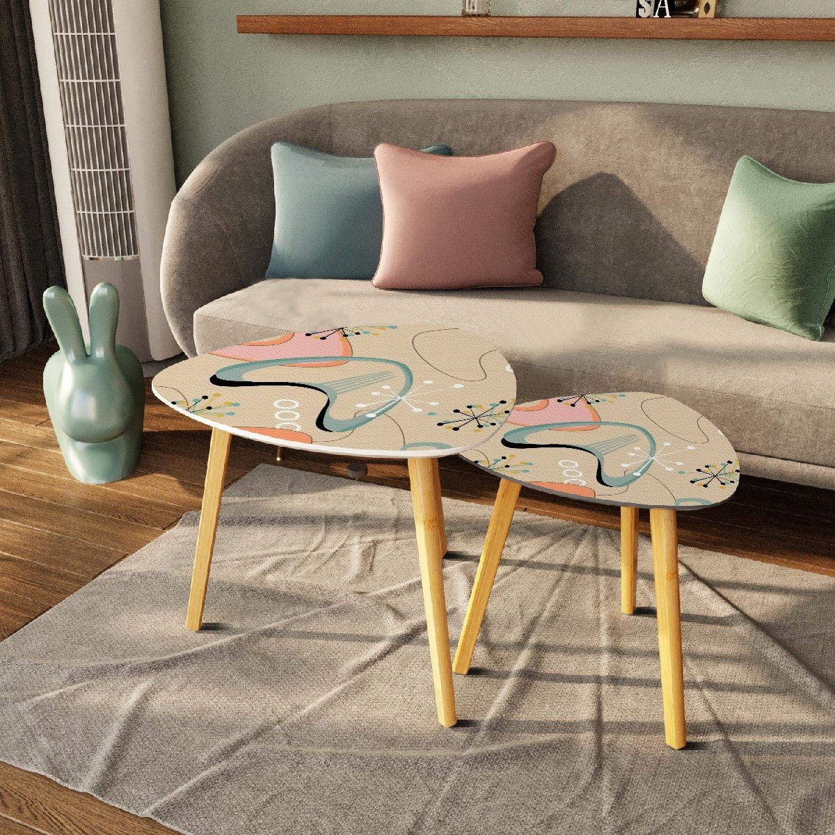 Kate McEnroe New York Retro Atomic Boomerang Nesting Tables, Mid Century Modern Sputnik Starburst Accent Set, 50s MCM Side TablesNesting TablesK3S2fCa2dP