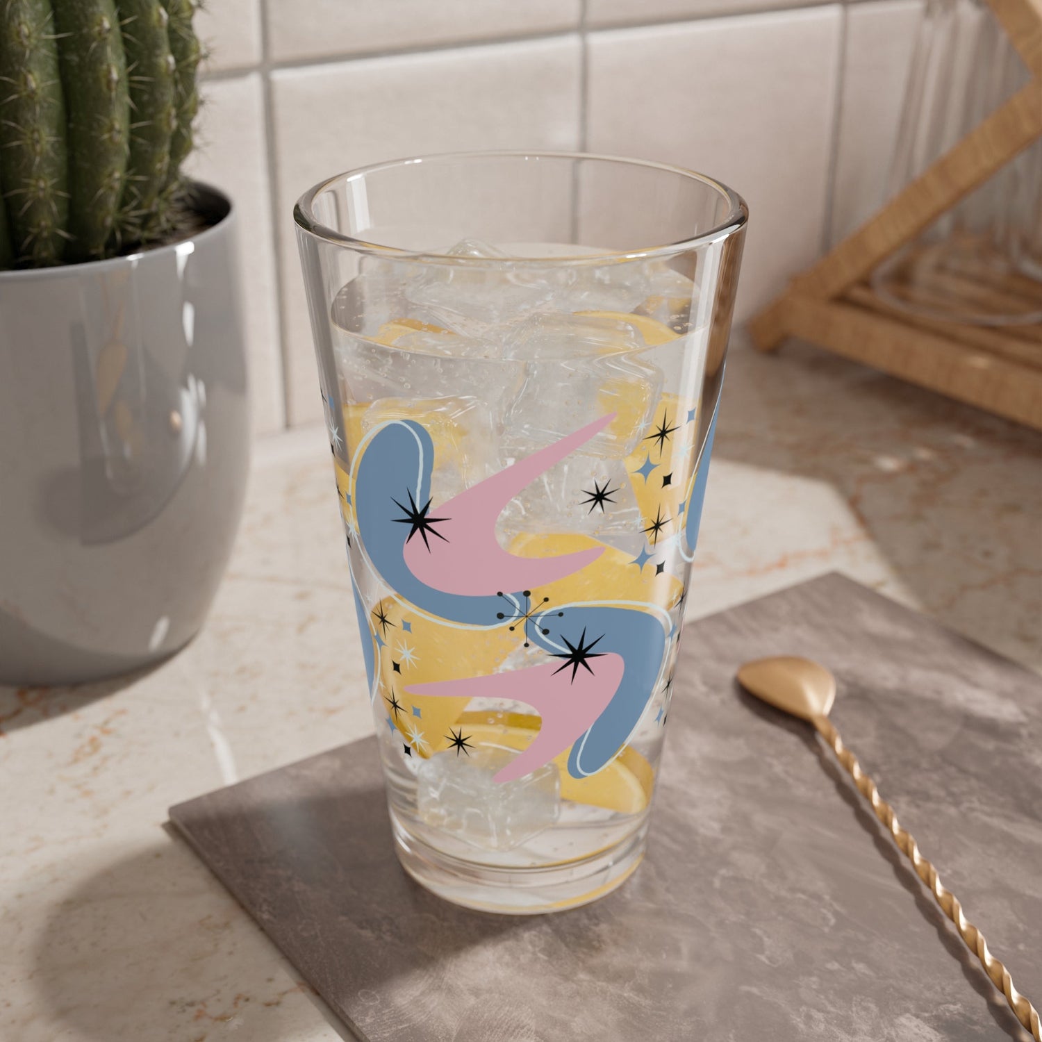 Kate McEnroe New York Retro Atomic Boomerang Starburst Pint Glass Mid Century Modern Beer Glass DrinkwarePint Glasses81795938123990797511
