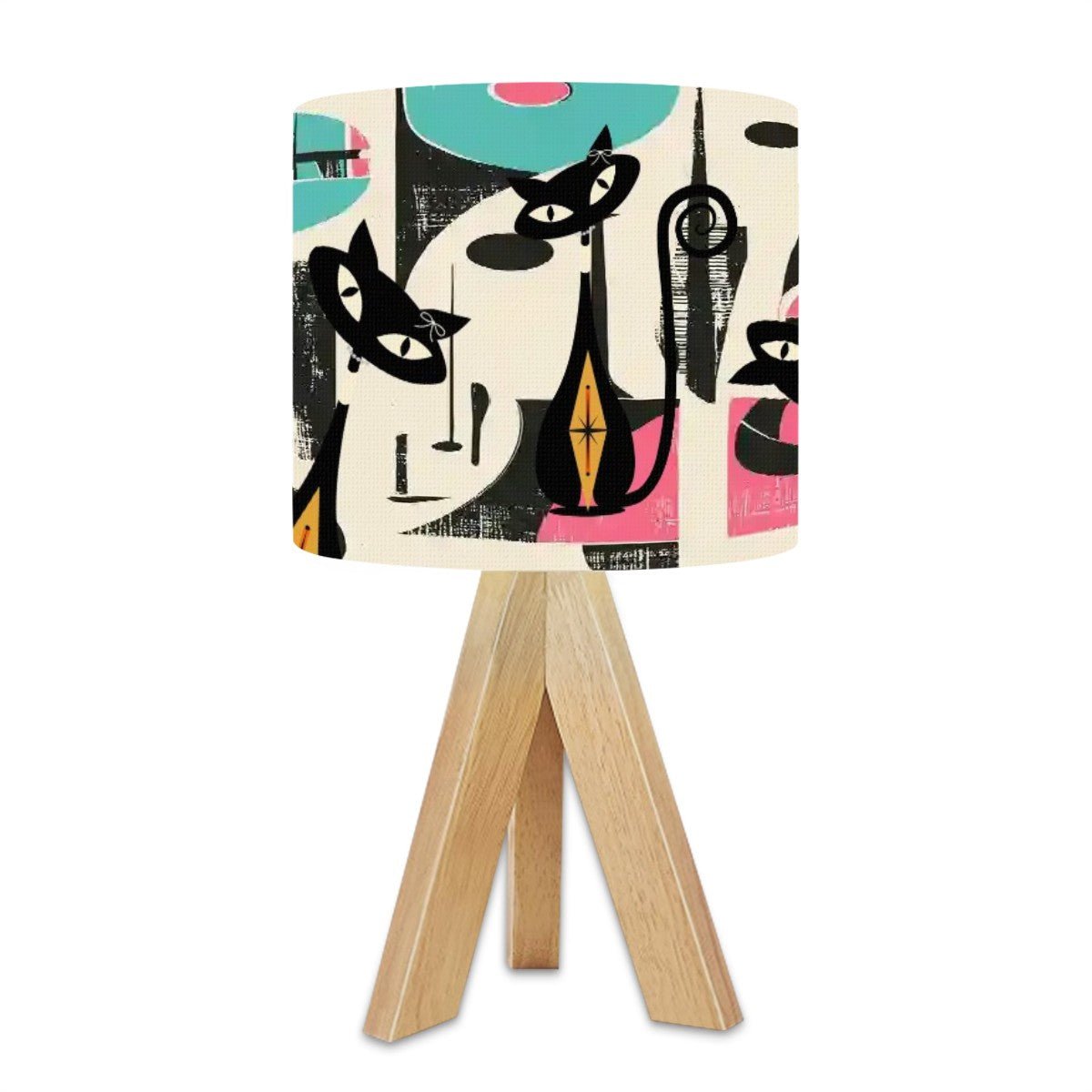 Kate McEnroe New York Retro Atomic Cat Abstract Tripod Table Lamp, Mid Century Modern Desk Light, MCM Artist&