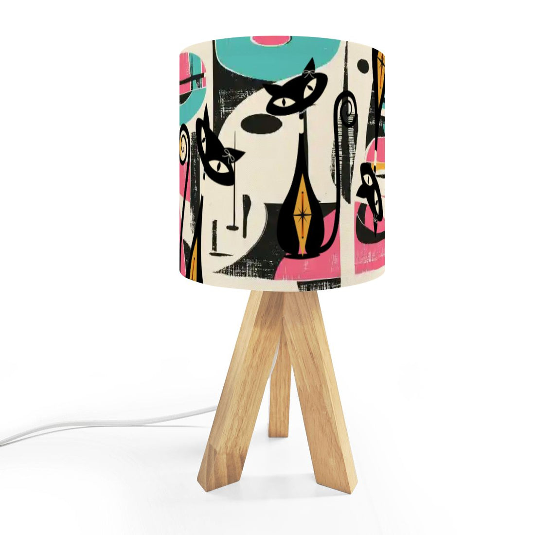 Kate McEnroe New York Retro Atomic Cat Abstract Tripod Table Lamp, Mid Century Modern Desk Light, MCM Artist&