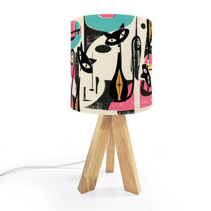 Kate McEnroe New York Retro Atomic Cat Abstract Tripod Table Lamp, Mid Century Modern Desk Light, MCM Artist&