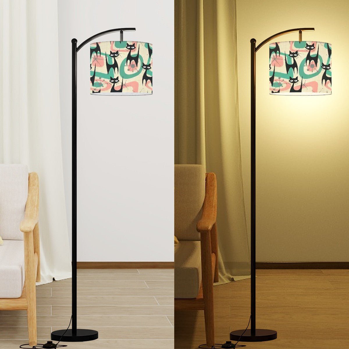 Kate McEnroe New York Retro Atomic Cat Arc Floor Lamp, Mid Century Modern, Geometric Starburst Light, Funky MCM Living Room AccentFloor Lamps5fSVVxtprK