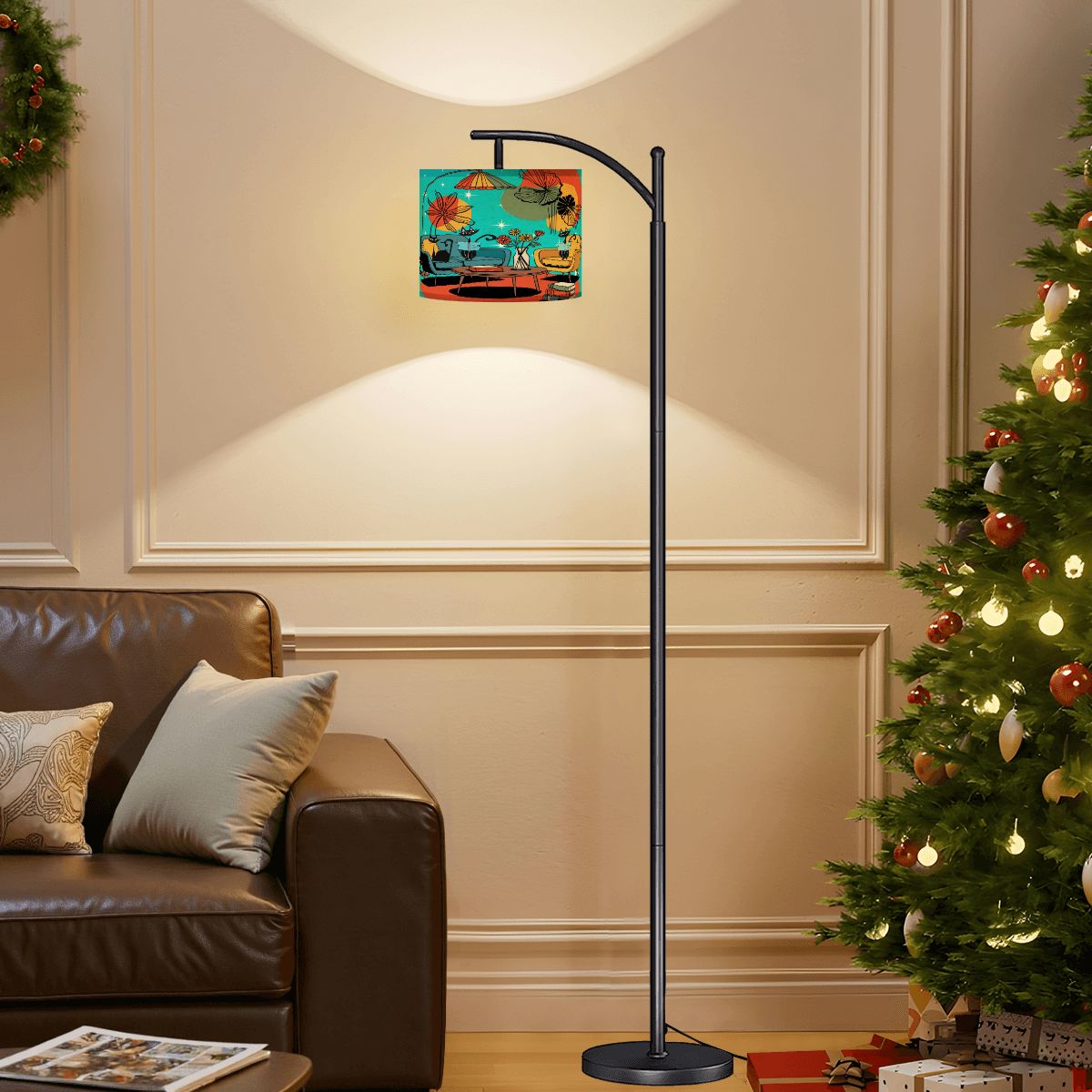 Kate McEnroe New York Retro Atomic Cat Arc Floor Lamp, Mid Century Modern Lounge Light, MCM Bookish Starburst Reading LampFloor LampsJ39PnmhAPh