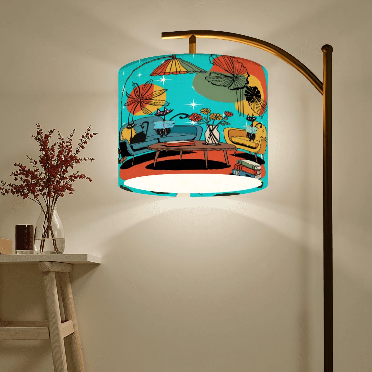 Kate McEnroe New York Retro Atomic Cat Arc Floor Lamp, Mid Century Modern Lounge Light, MCM Bookish Starburst Reading LampFloor LampsJ39PnmhAPh