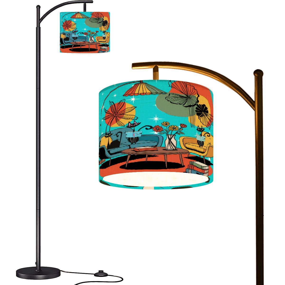 Kate McEnroe New York Retro Atomic Cat Arc Floor Lamp, Mid Century Modern Lounge Light, MCM Bookish Starburst Reading LampFloor LampsJ39PnmhAPh