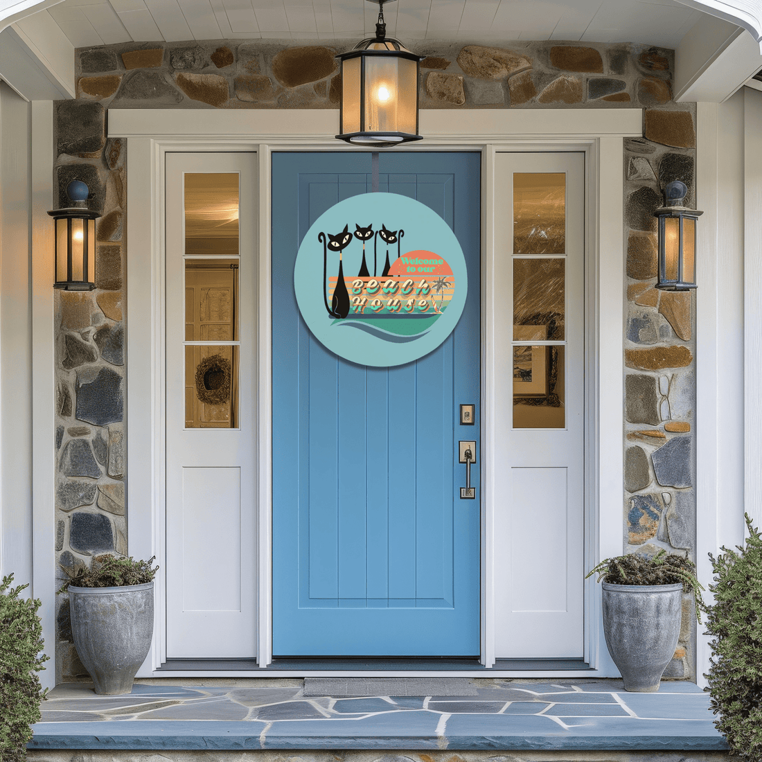 Kate McEnroe New York Retro Atomic Cat Beach House Welcome Door Sign, Mid Century Modern Wood Entry Decor 12&quot; (Round) Wood Round Signs Retro Atomic Cat Beach House Welcome Door Sign, Mid Century Modern Wood Entry Decor 12&quot; (Round) PMH58-12.2460790