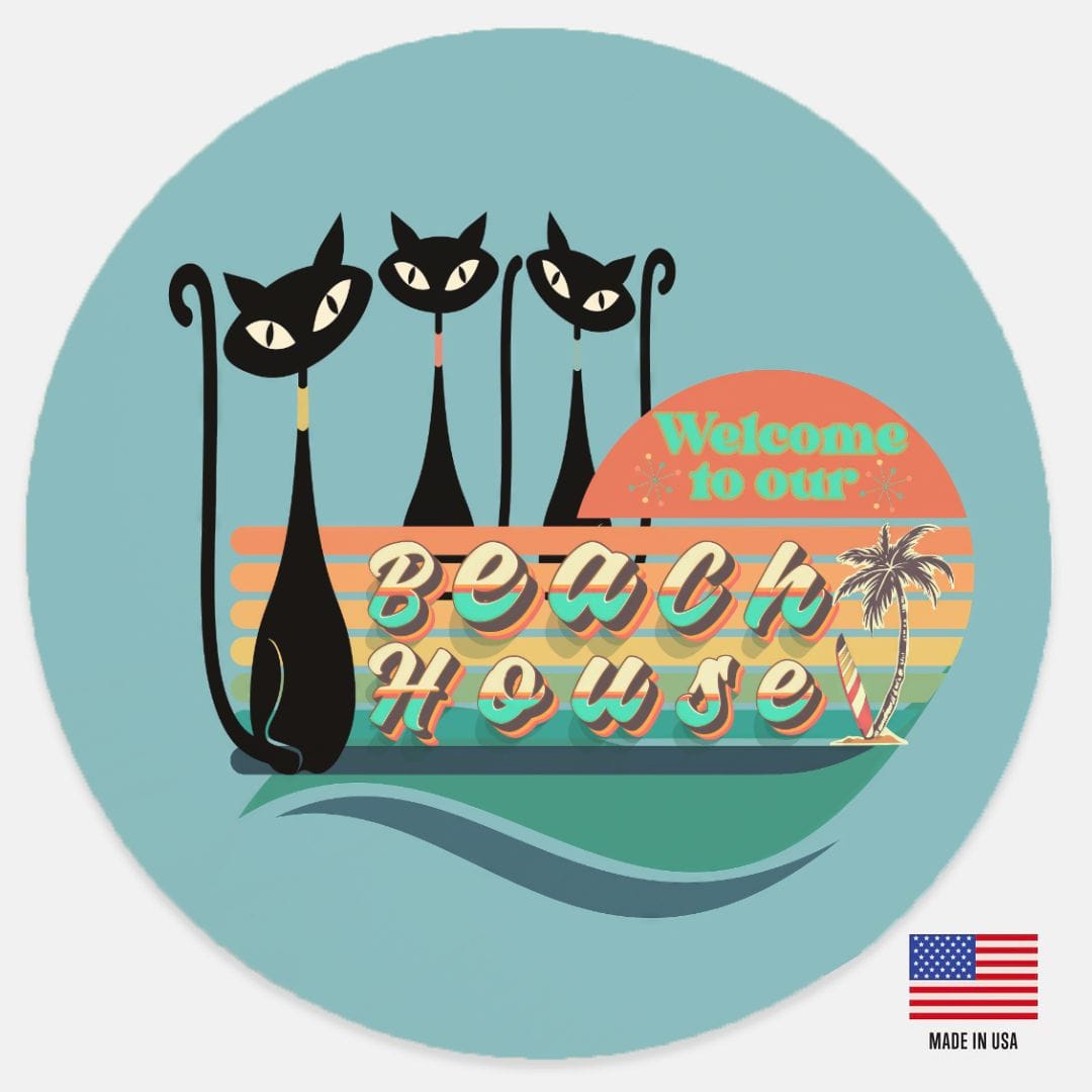 Kate McEnroe New York Retro Atomic Cat Beach House Welcome Door Sign, Mid Century Modern Wood Entry Decor 12&quot; (Round)Door HangersPMH58 - 12.2460790