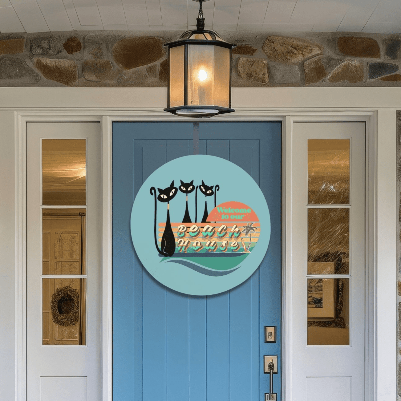 Kate McEnroe New York Retro Atomic Cat Beach House Welcome Door Sign, Mid Century Modern Wood Entry Decor 12&quot; (Round)Front Door SignsPMH58 - 12.2460790