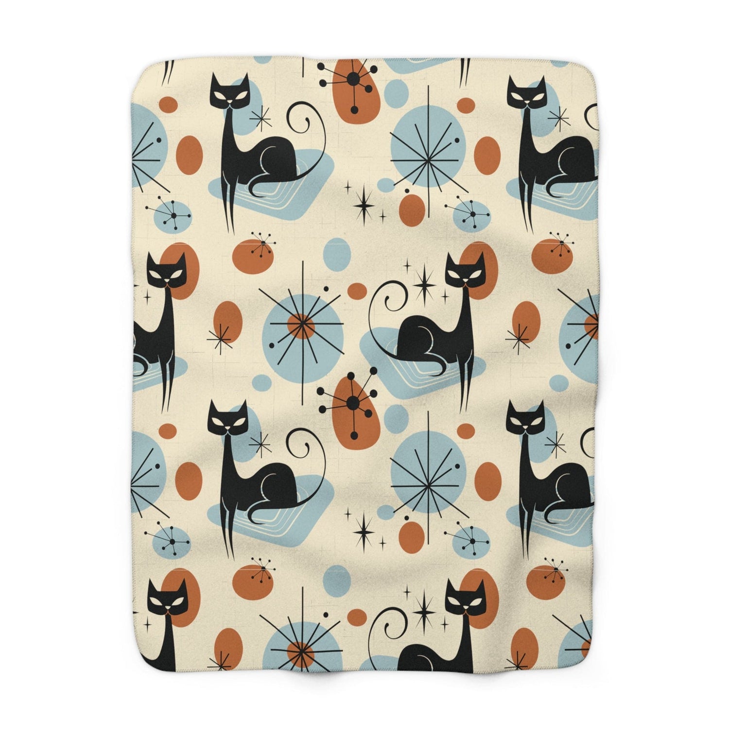 Kate McEnroe New York Retro Atomic Cat Blanket, Mid Century Modern Sherpa Fleece Throw, MCM Starburst Cozy Home DecorBlankets21405820482776553000