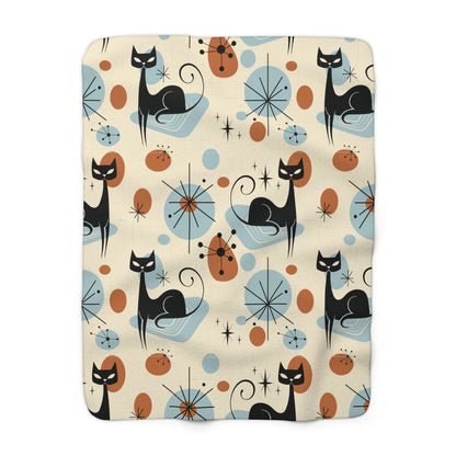 Kate McEnroe New York Retro Atomic Cat Blanket, Mid Century Modern Sherpa Fleece Throw, MCM Starburst Cozy Home DecorBlankets21405820482776553000