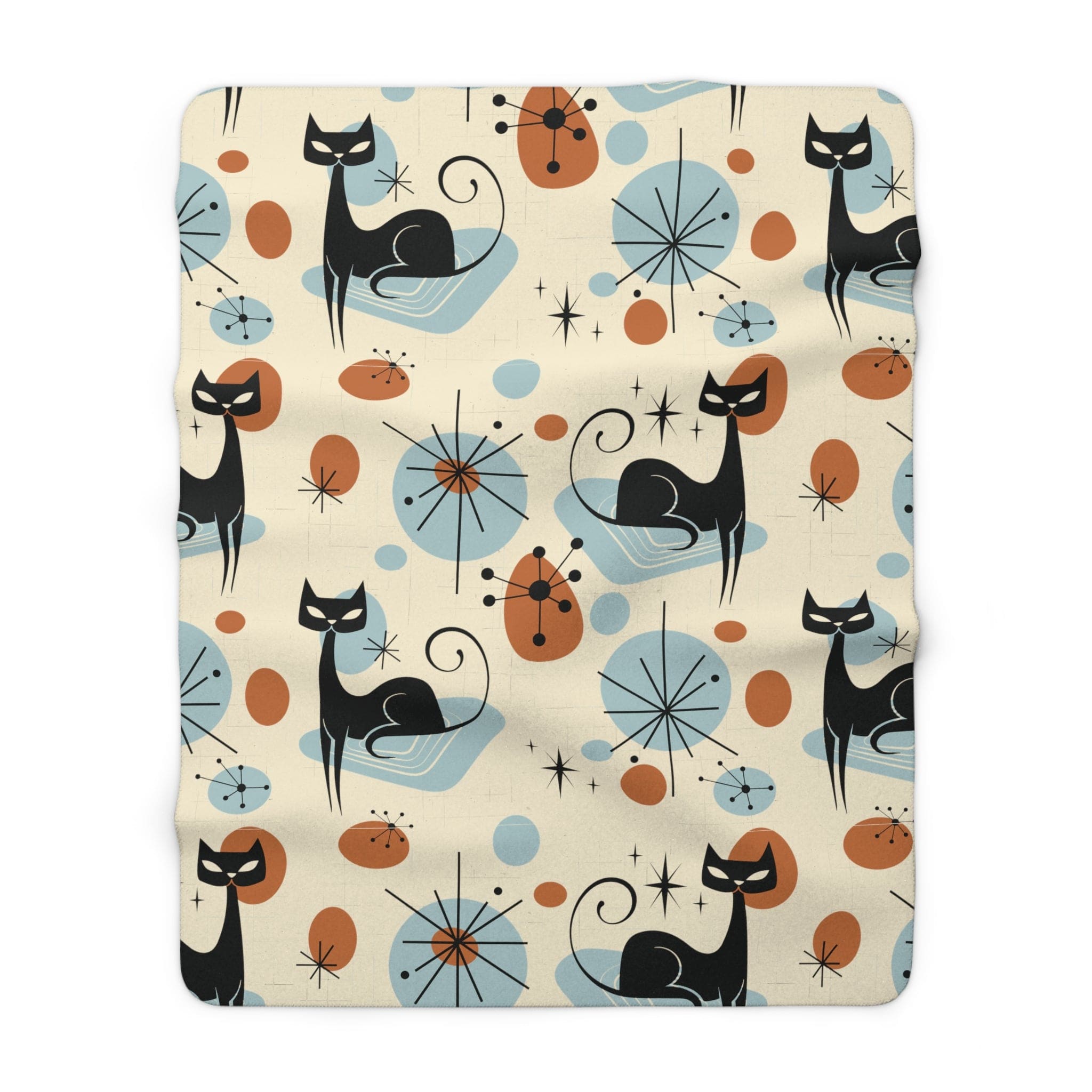 Kate McEnroe New York Retro Atomic Cat Blanket, Mid Century Modern Sherpa Fleece Throw, MCM Starburst Cozy Home DecorBlankets21405820482776553000