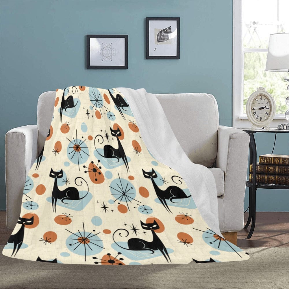 Kate McEnroe New York Retro Atomic Cat Blanket, Mid Century Modern Sherpa Fleece Throw, MCM Starburst Cozy Home DecorBlankets21405820482776553000