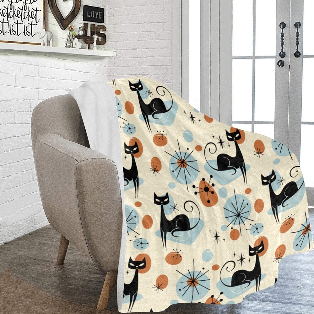 Kate McEnroe New York Retro Atomic Cat Blanket, Mid Century Modern Sherpa Fleece Throw, MCM Starburst Cozy Home DecorBlankets23751926850784098218