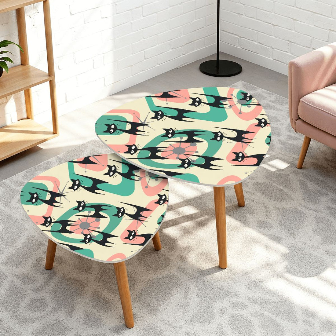 Kate McEnroe New York Retro Atomic Cat Boomerang Tables, Mid Century Modern Starburst Accent Furniture, Vintage 50s Space Age Nesting SetNesting TablesWTRoCo6ndq