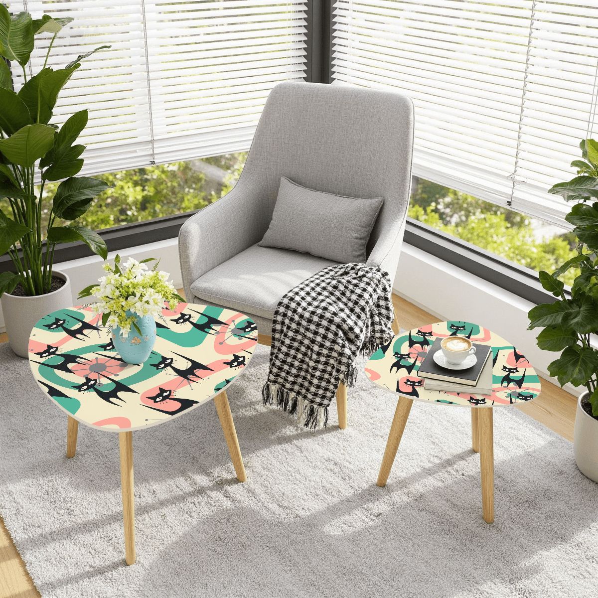 Kate McEnroe New York Retro Atomic Cat Boomerang Tables, Mid Century Modern Starburst Accent Furniture, Vintage 50s Space Age Nesting SetNesting TablesWTRoCo6ndq