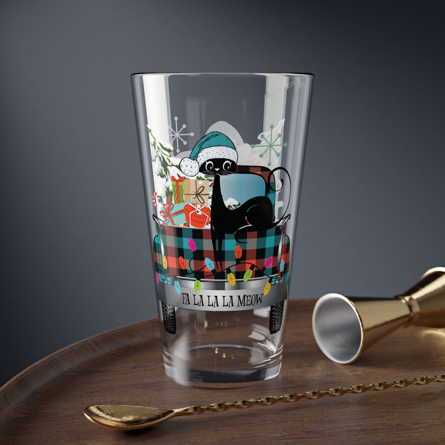 Kate McEnroe New York Retro Atomic Cat Christmas Truck Pint GlassPint Glasses13271339297182182344