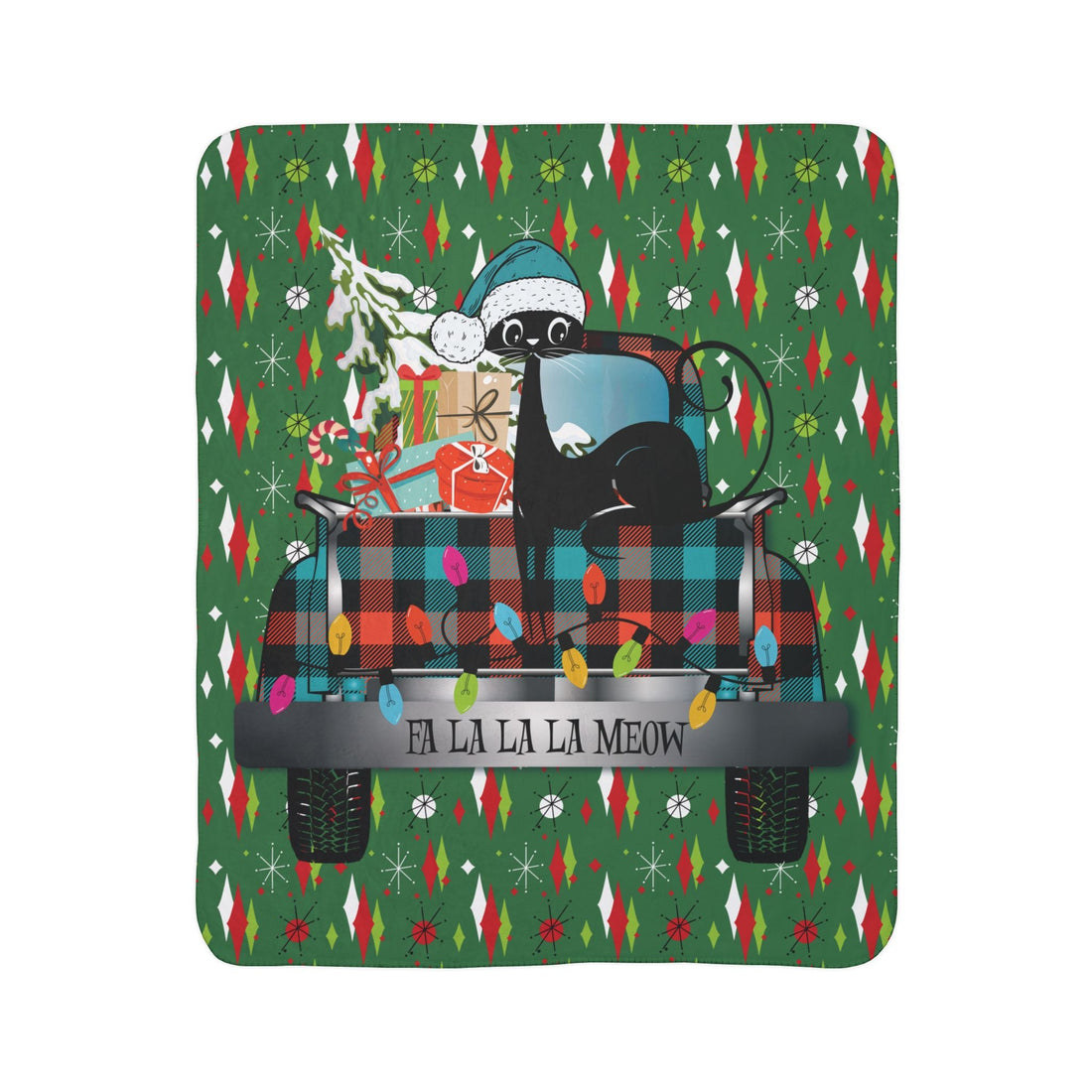 Kate McEnroe New York Retro Atomic Cat Christmas Truck Sherpa Fleece BlanketBlankets11032487525247217145