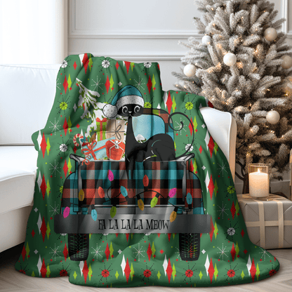 Kate McEnroe New York Retro Atomic Cat Christmas Truck Sherpa Fleece BlanketBlankets11032487525247217145