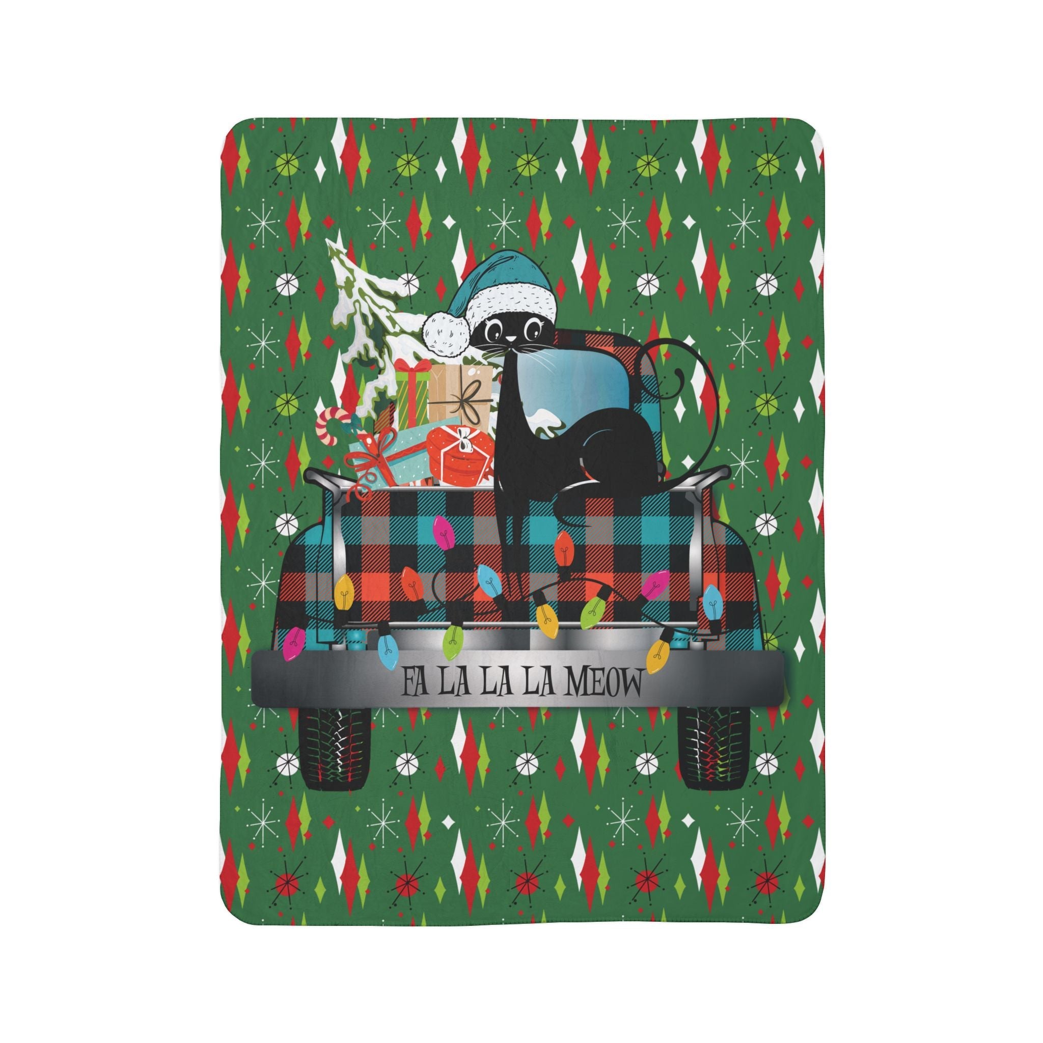 Kate McEnroe New York Retro Atomic Cat Christmas Truck Sherpa Fleece BlanketBlankets18847182493211667111