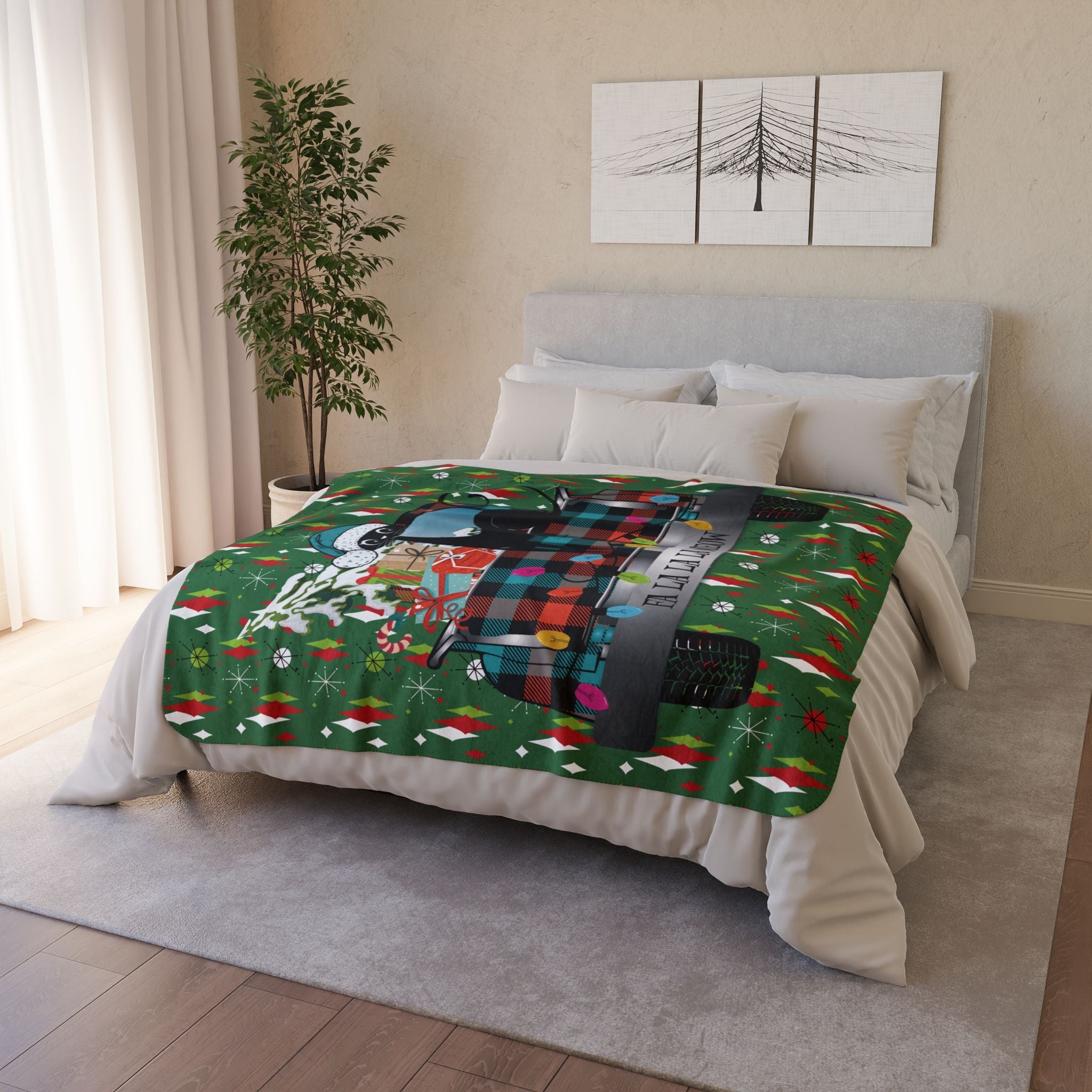 Kate McEnroe New York Retro Atomic Cat Christmas Truck Sherpa Fleece BlanketBlankets18847182493211667111