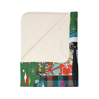 Kate McEnroe New York Retro Atomic Cat Christmas Truck Sherpa Fleece BlanketBlankets18847182493211667111