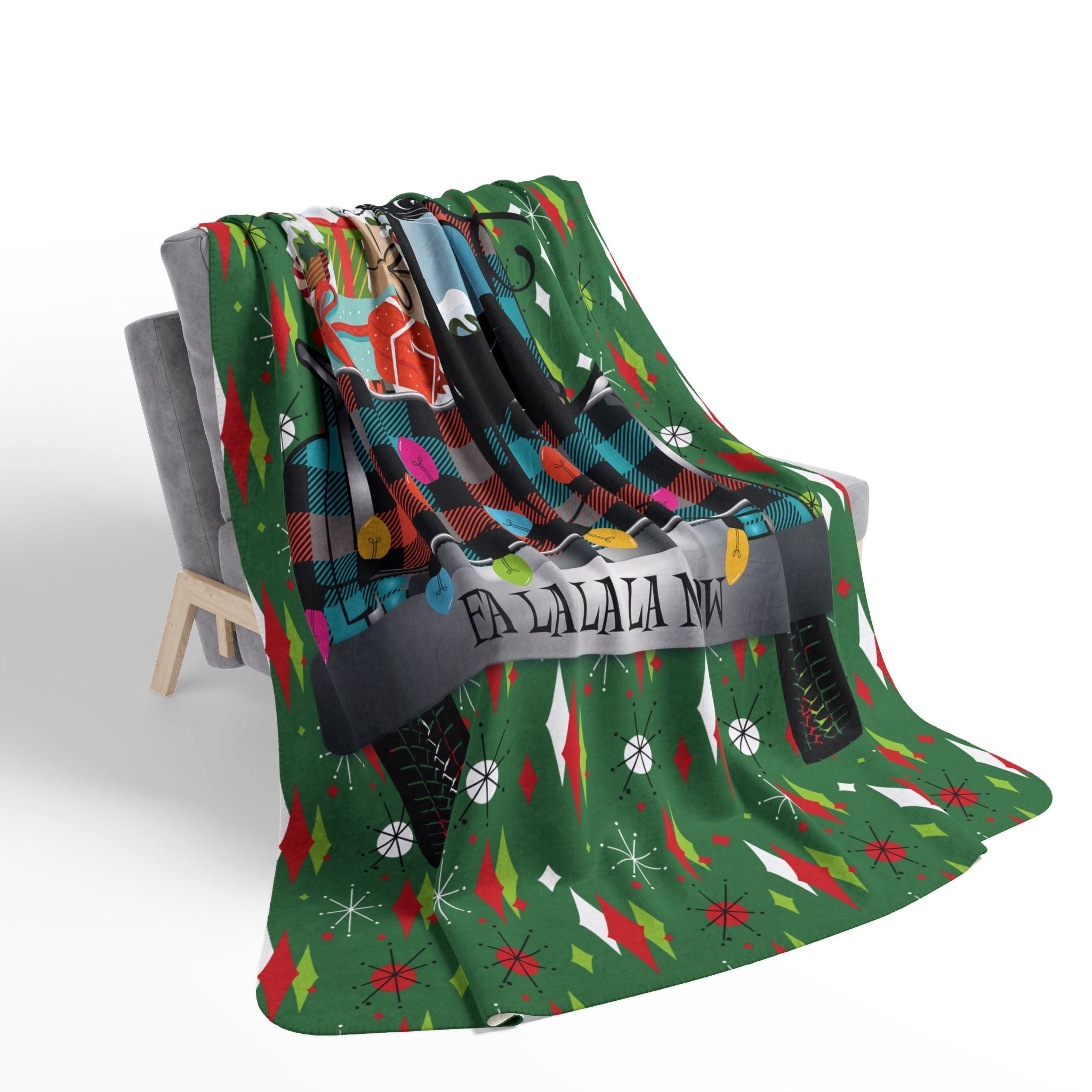 Kate McEnroe New York Retro Atomic Cat Christmas Truck Sherpa Fleece BlanketBlankets18847182493211667111