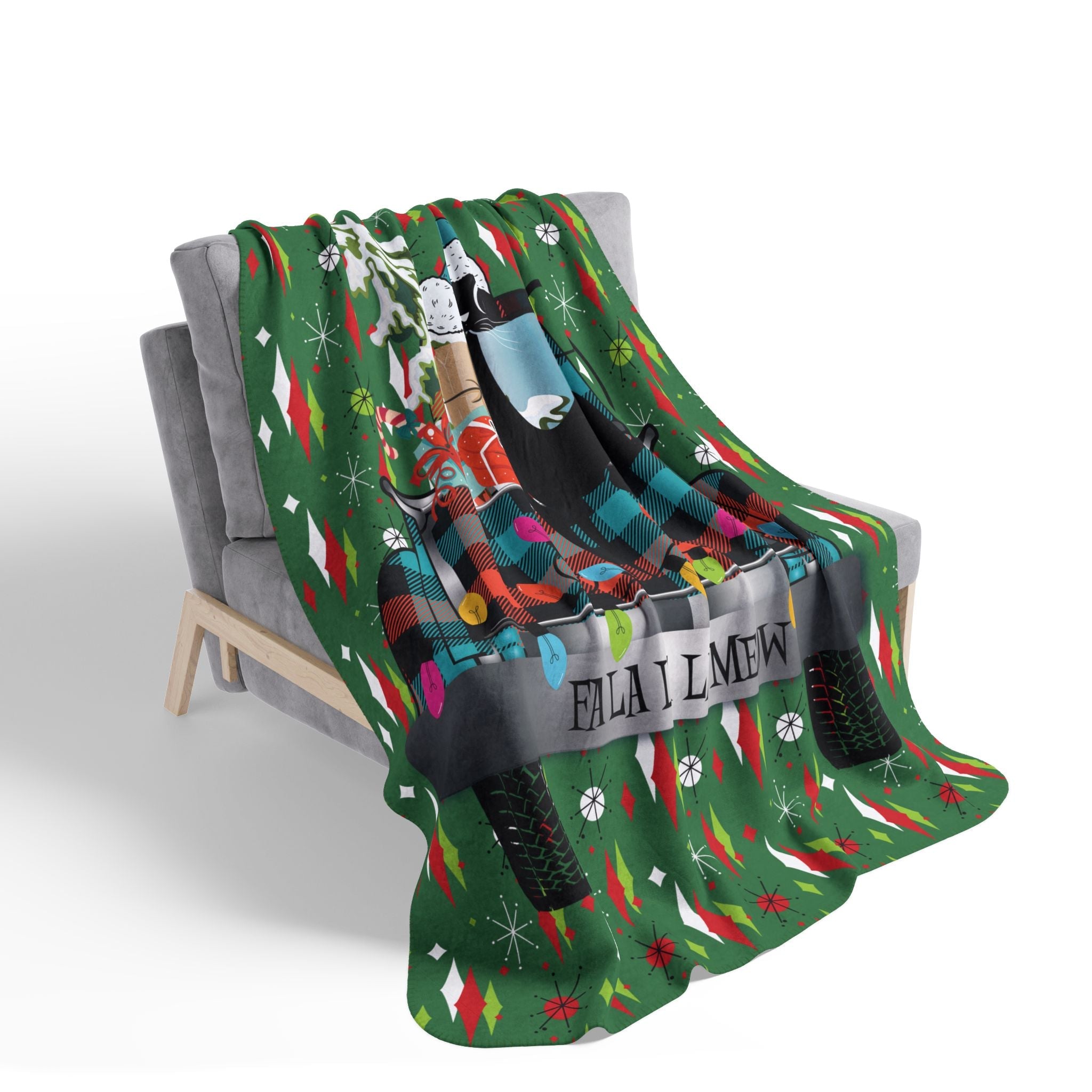 Kate McEnroe New York Retro Atomic Cat Christmas Truck Sherpa Fleece BlanketBlankets18847182493211667111