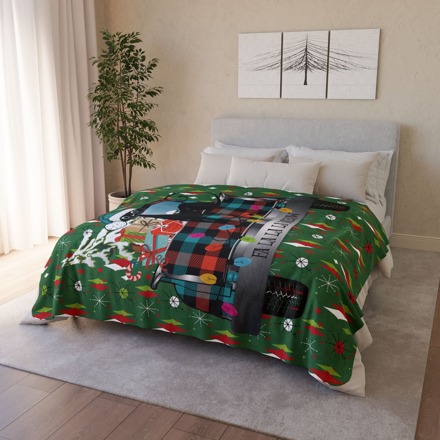 Kate McEnroe New York Retro Atomic Cat Christmas Truck Sherpa Fleece BlanketBlankets18847182493211667111
