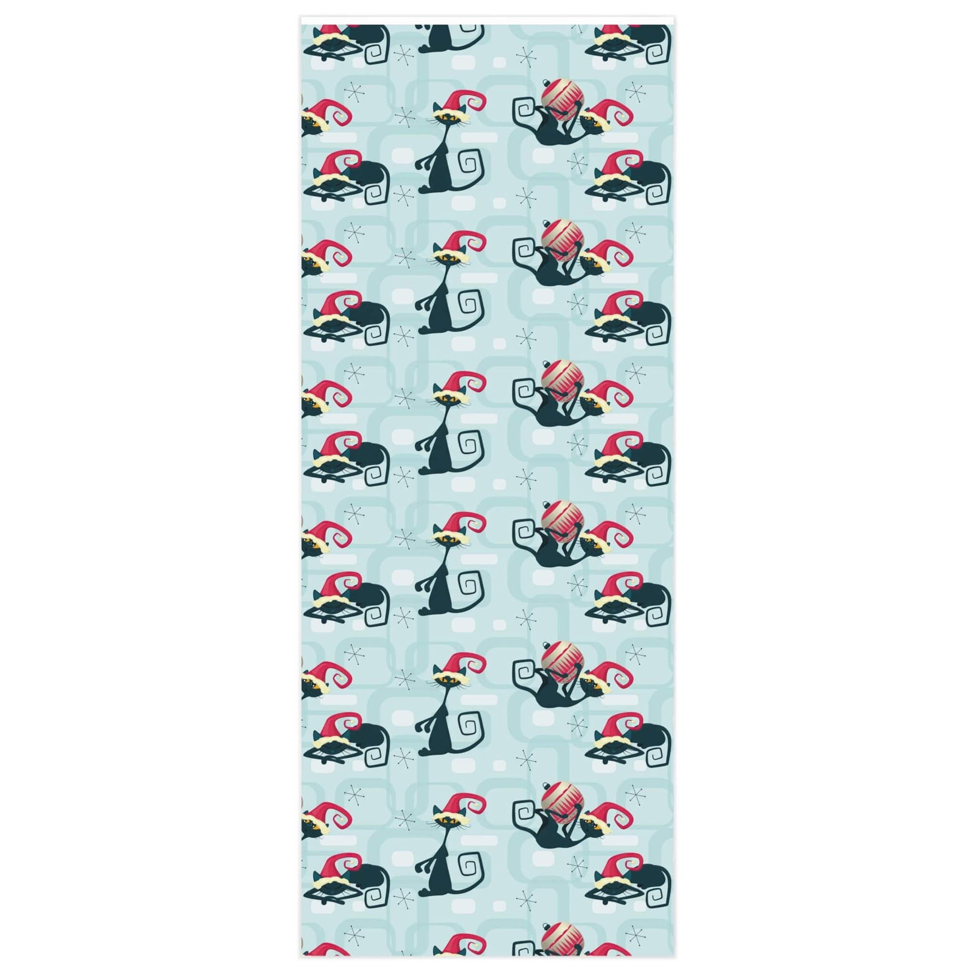 Printify Retro Atomic Cat Christmas Wrapping Paper, Mid Century Modern Blue Holiday Gift Wrap Home Decor