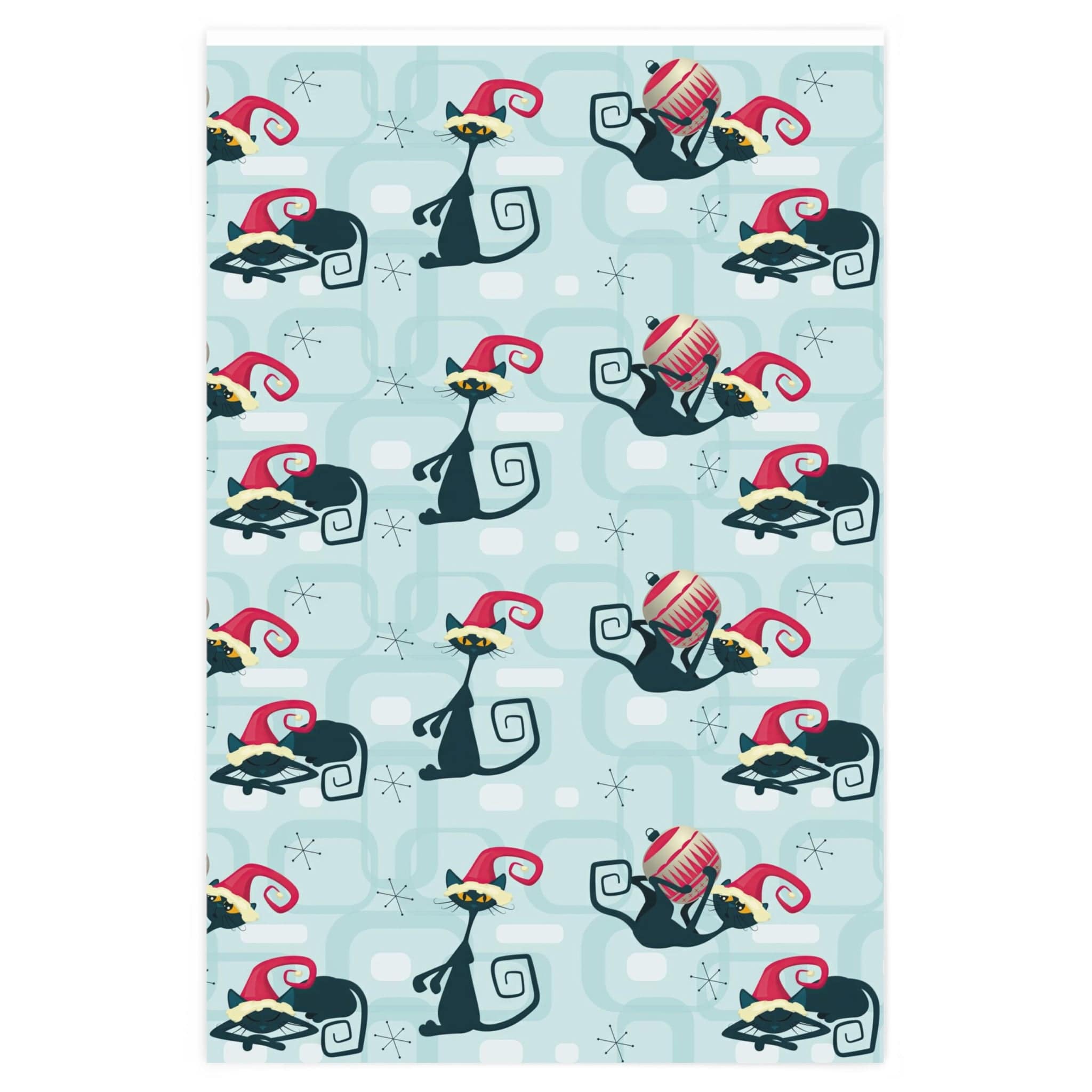 Kate McEnroe New York Retro Atomic Cat Christmas Wrapping Paper, Mid Century Modern Blue Holiday Gift WrapWrapping Paper12856225413940048666