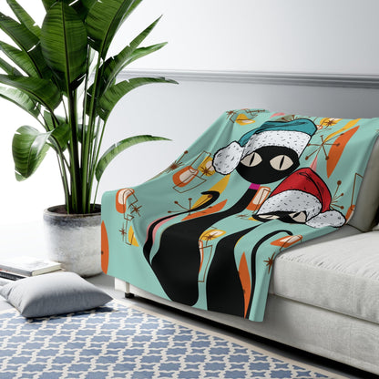 Kate McEnroe New York Retro Atomic Cat Diamond Starburst Christmas Throw Blanket, Mid Century Modern Retro Kitschy Sherpa Fleece BlanketBlankets28069353248293856293