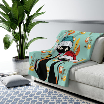 Kate McEnroe New York Retro Atomic Cat Diamond Starburst Christmas Throw Blanket, Mid Century Modern Retro Kitschy Sherpa Fleece BlanketBlankets28069353248293856293