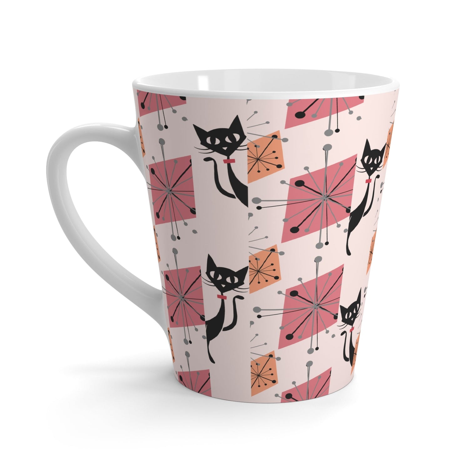 Kate McEnroe New York Retro Atomic Cat Diamond Starburst Latte Mug, Mid Century Modern Drinkware, Coffee Lovers GiftMugs13437124307682185131